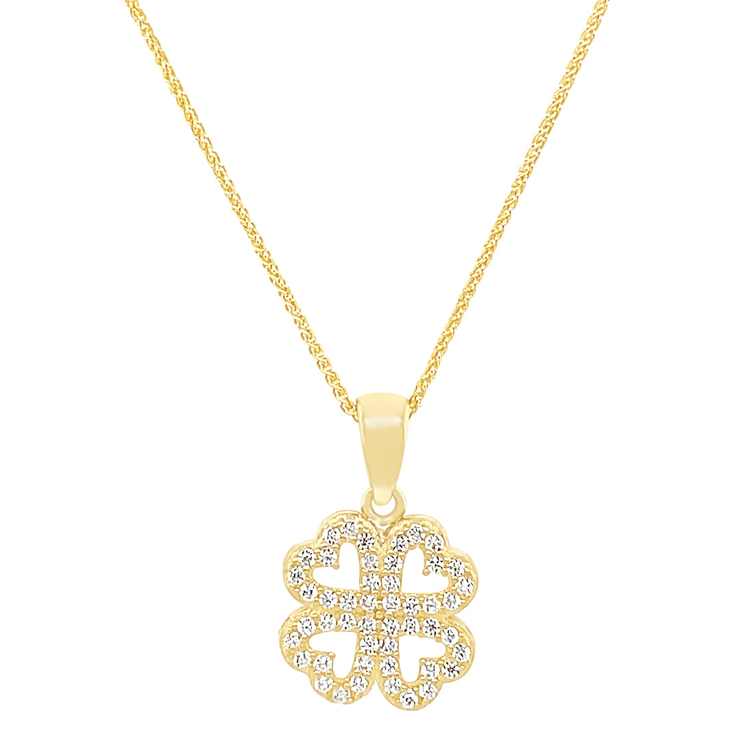 9kt Yellow Gold Leaf Clover Necklace with Cubic Zirconia