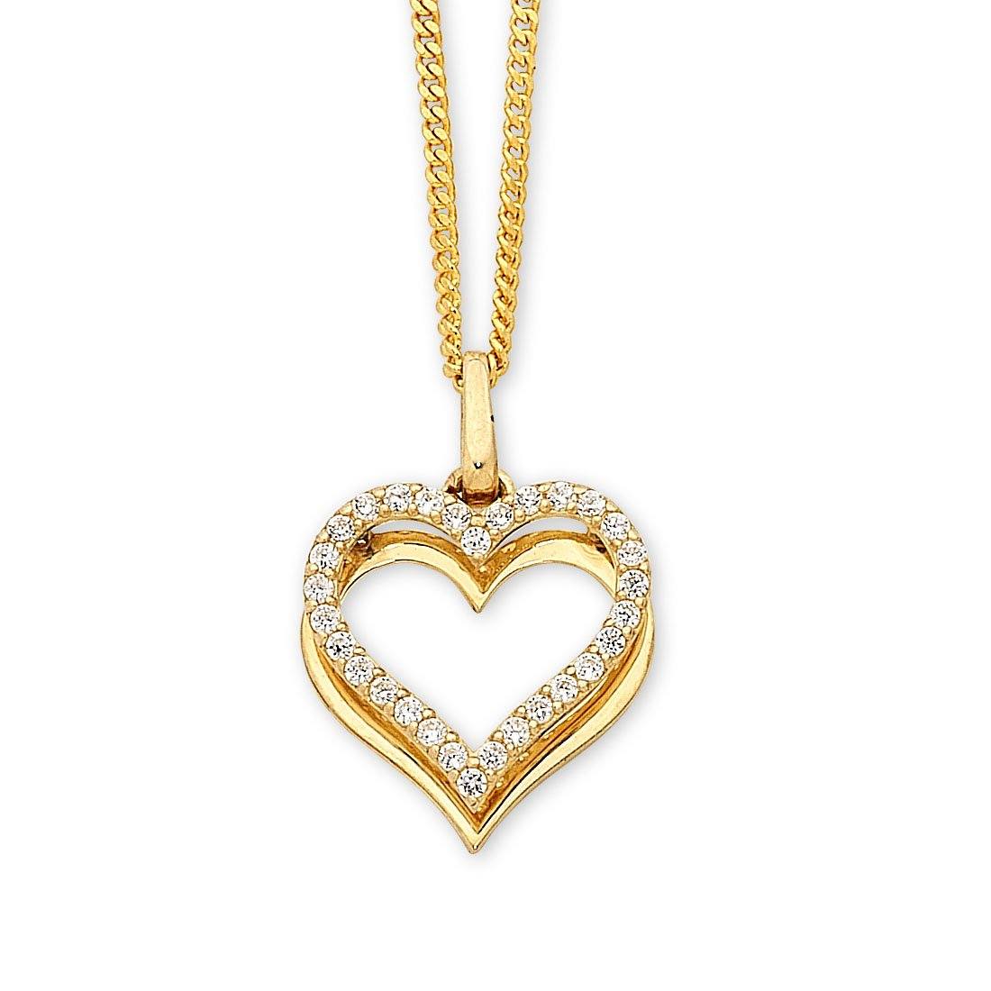 9ct Yellow Gold Cubic Zirconia Heart Necklace Necklaces Bevilles 