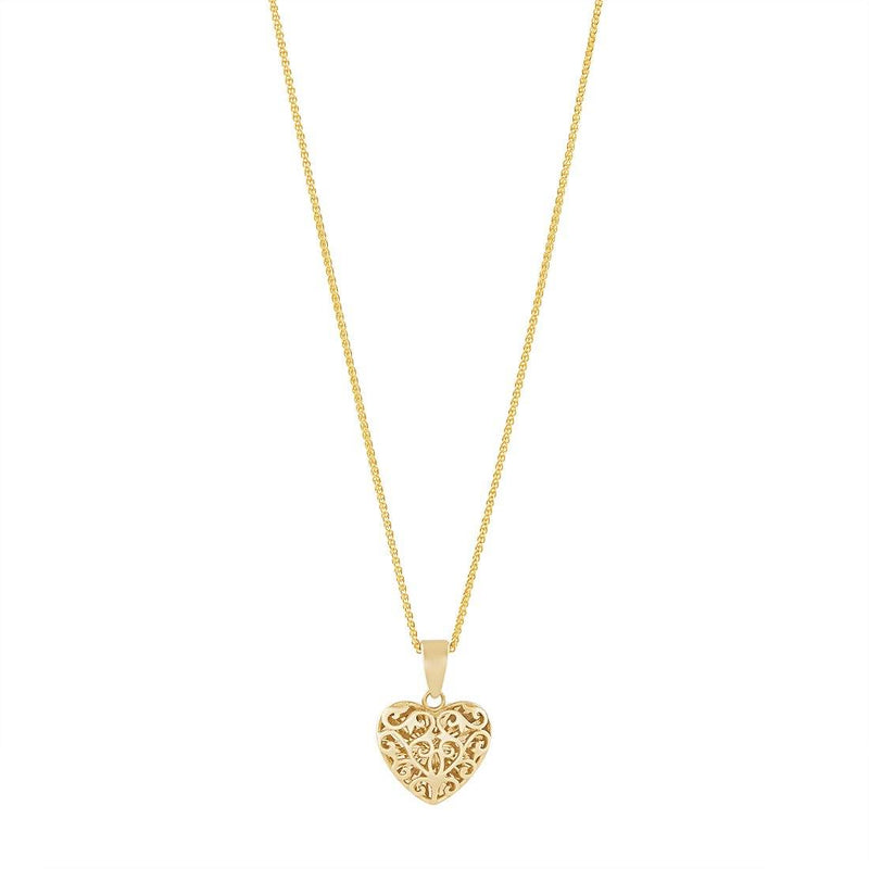 9ct Yellow Gold Plain Filigree Heart Necklace Necklaces Bevilles 