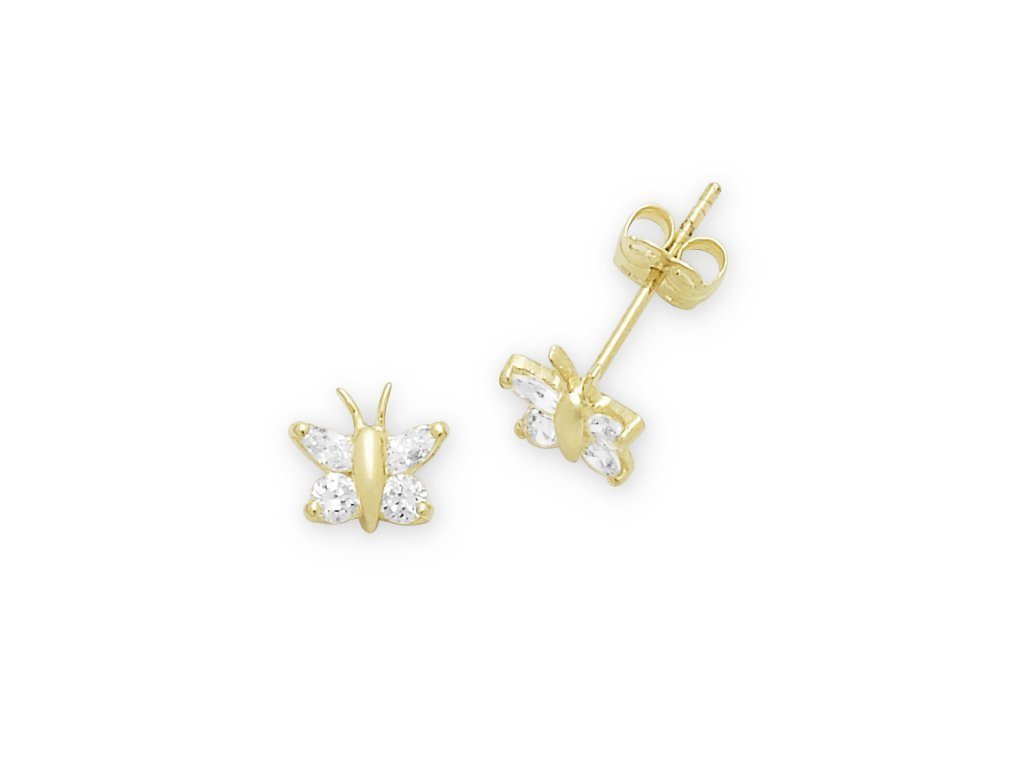 Children's 9ct Yellow Cubic Zirconia Butterfly Stud Earrings Earrings Bevilles 