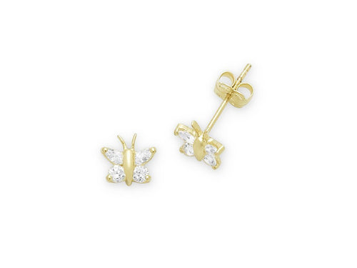 Children's 9ct Yellow Cubic Zirconia Butterfly Stud Earrings Earrings Bevilles 