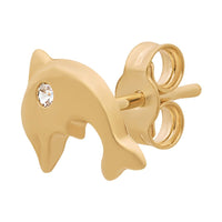 Dolphin Stud Earrings with Cubic Zirconia in 9ct Yellow Gold Earrings Bevilles 