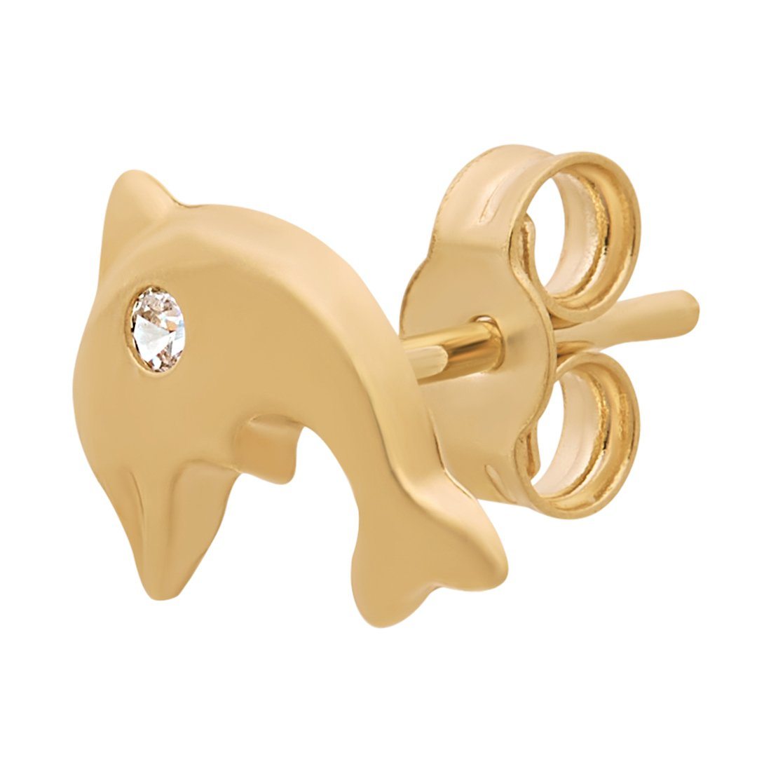 Dolphin Stud Earrings with Cubic Zirconia in 9ct Yellow Gold Earrings Bevilles 