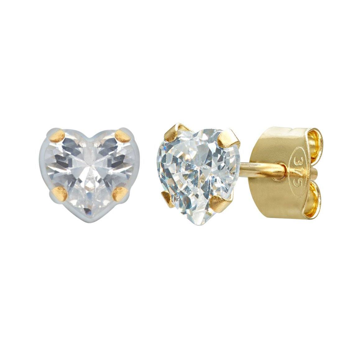 Cubic Zirconia Heart Earrings in 9ct Yellow Gold Earrings Bevilles 