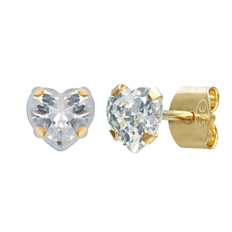 Cubic Zirconia Heart Earrings in 9ct Yellow Gold Earrings Bevilles 