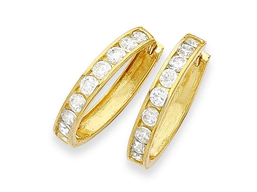 9ct Yellow Gold Cubic Zirconia Channel Set Hoop Earrings Earrings Bevilles 