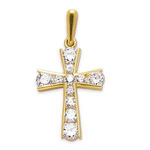 Cubic Zirconia Cross Channel Pendant in 9ct Yellow Gold Necklaces Bevilles 