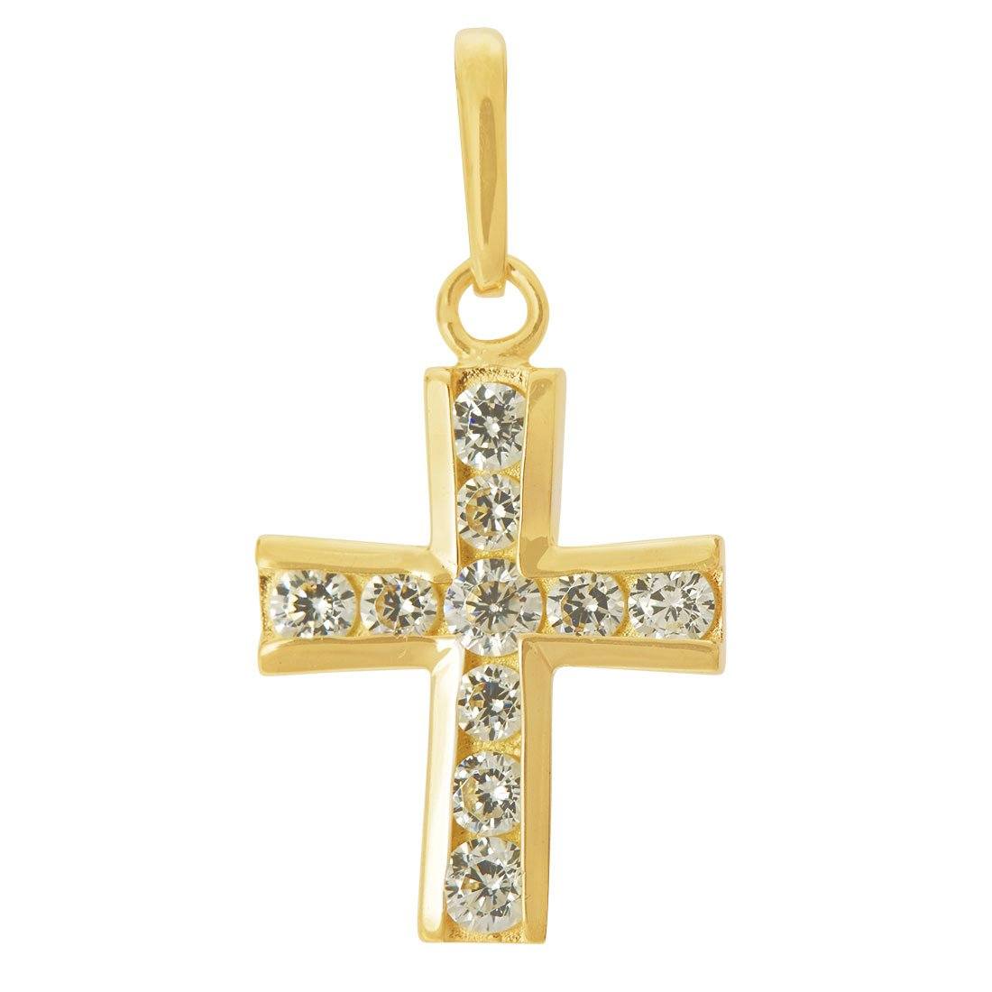 9ct Yellow Gold Small Cubic Zirconia Cross Pendant Necklaces Bevilles 