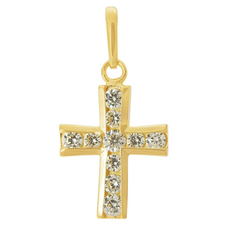 9ct Yellow Gold Small Cubic Zirconia Cross Pendant Necklaces Bevilles 