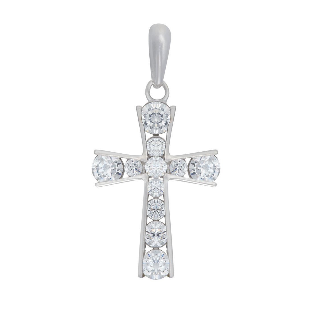 9ct White Gold Cubic Zirconia Cross Pendant Necklaces Bevilles 