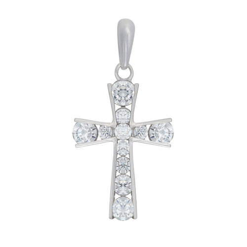 9ct White Gold Cubic Zirconia Cross Pendant Necklaces Bevilles 