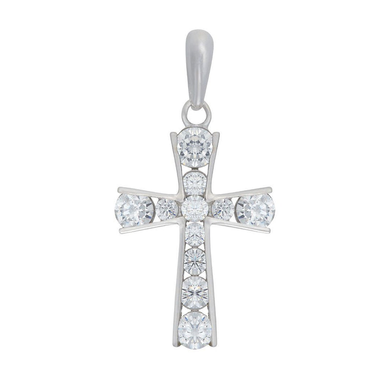 9ct White Gold Cubic Zirconia Cross Pendant Necklaces Bevilles 