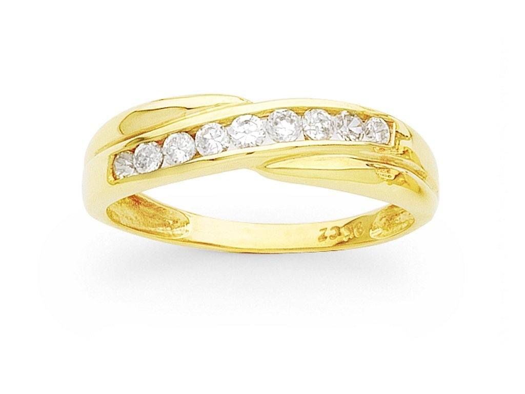 9ct Yellow Gold Channel Cross Over Cubic Zirconia Ring Rings Bevilles 