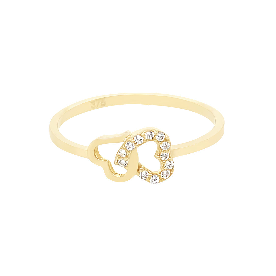 9ct Yellow Gold Double Heart Ring with Cubic Zirconia Rings Bevilles 