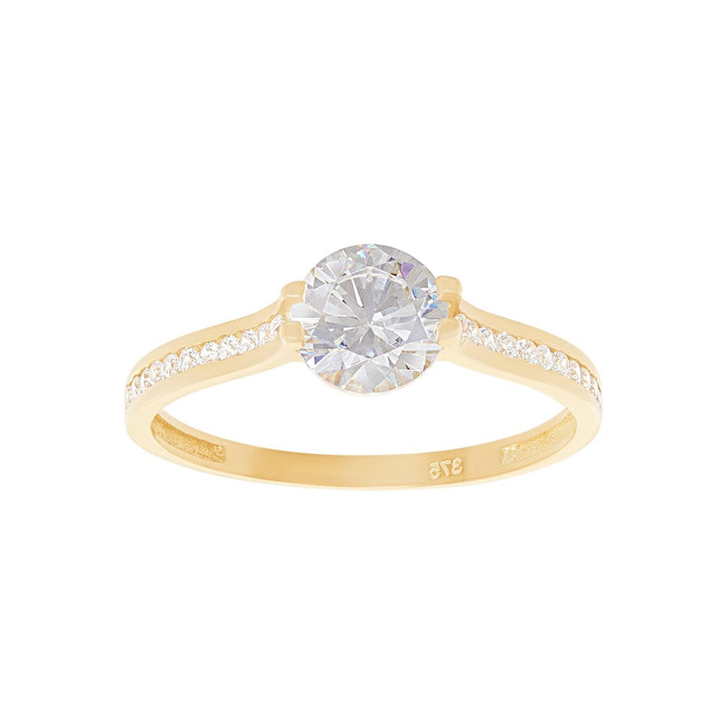 9ct Yellow Gold Cubic Zirconia Centred Shoulder Ring Rings Bevilles 