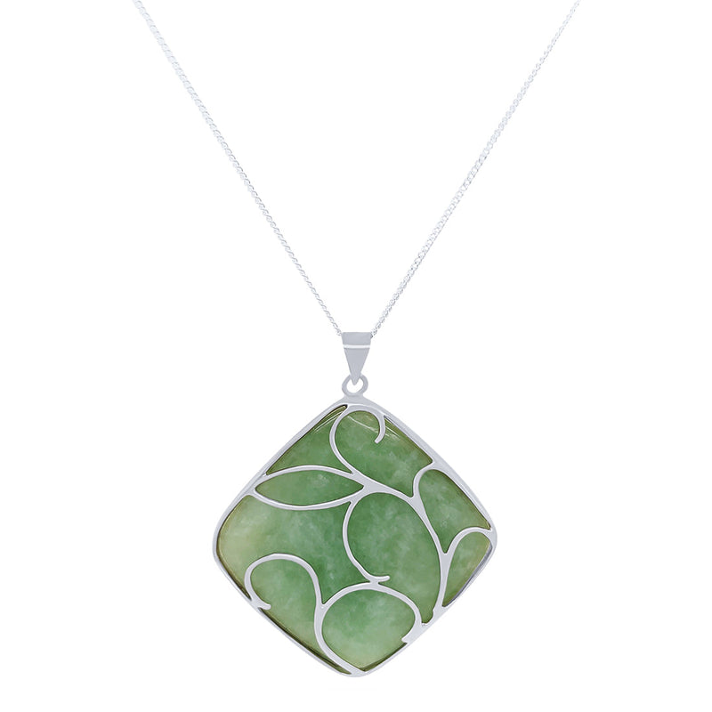 Jade Square Necklace in Sterling Silver Necklaces Bevilles 