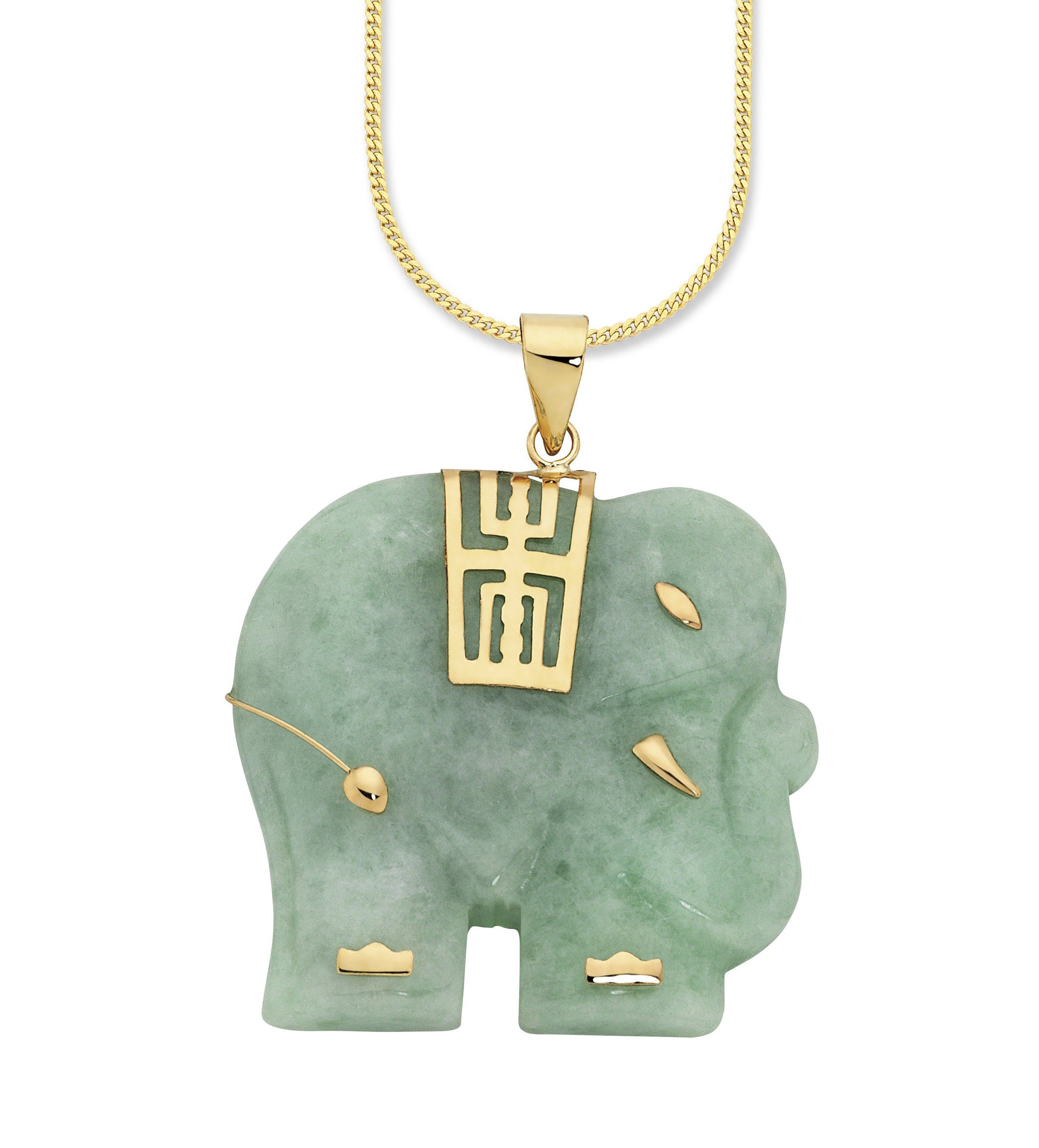 9ct Yellow Gold Natural Jade Pendant Necklaces Bevilles 