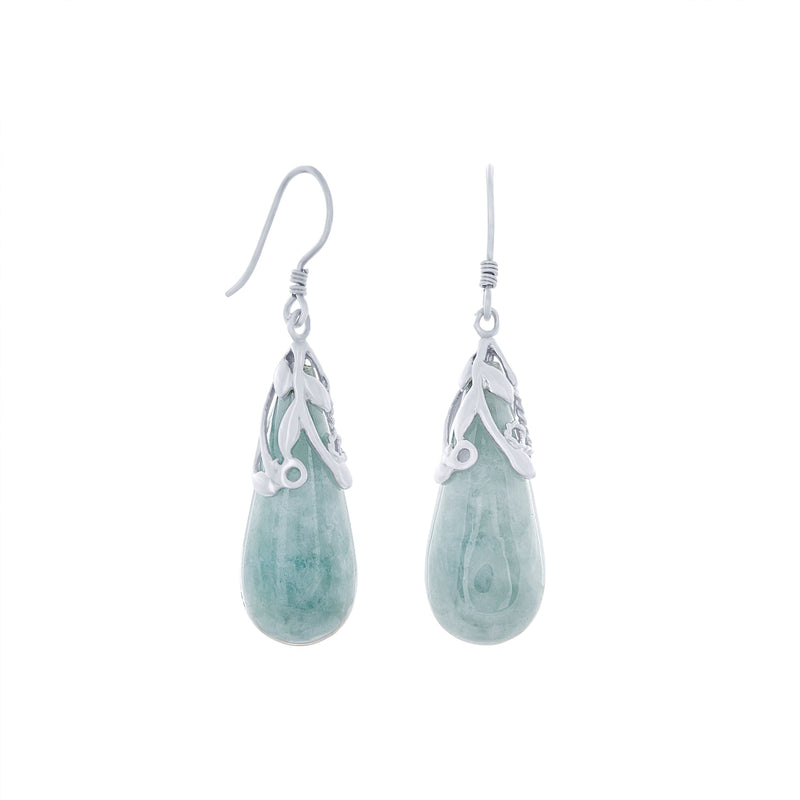 Jade Drop Hook Earrings in Sterling Silver Earrings Bevilles 