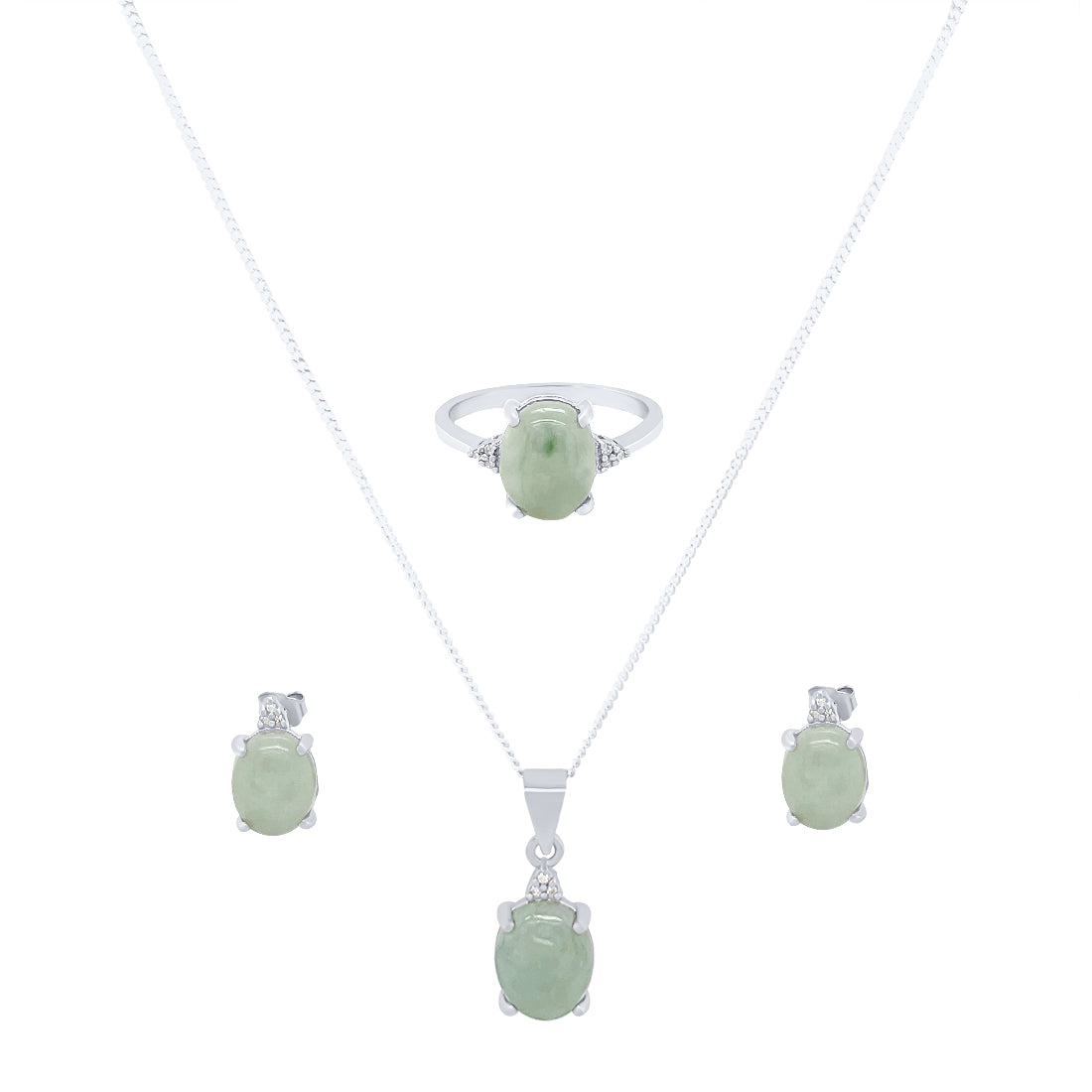 Sterling Silver Diamond Set Jade Jewellery Set Jewellery Sets Bevilles 