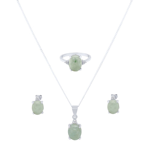 Sterling Silver Diamond Set Jade Jewellery Set Jewellery Sets Bevilles 