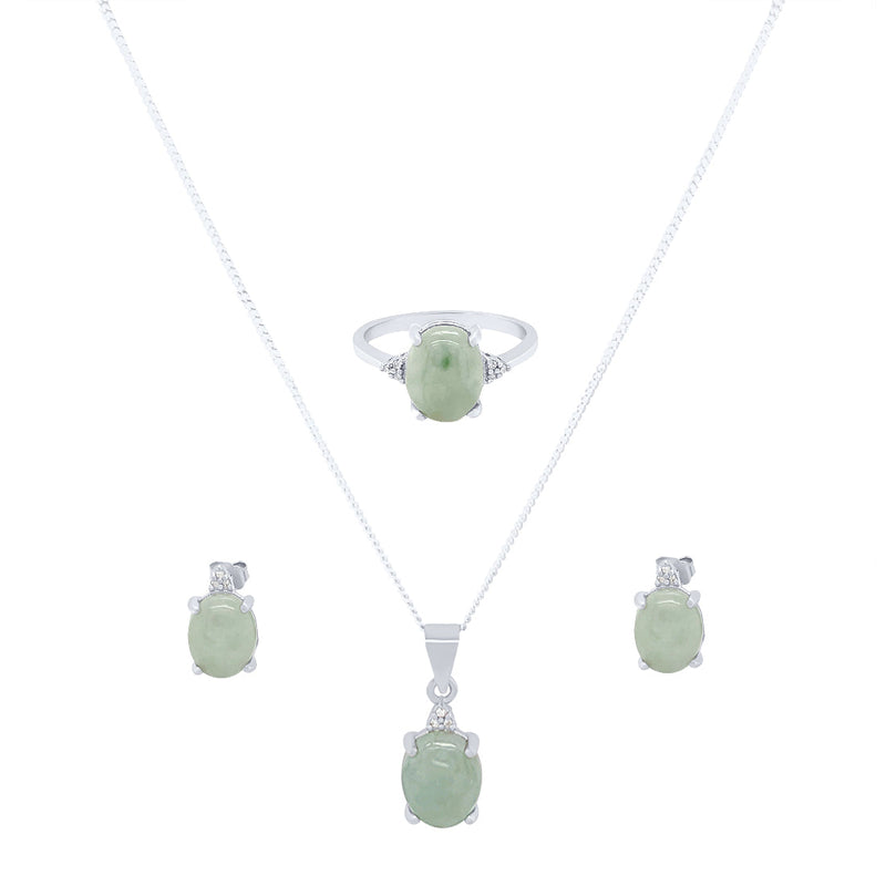 Sterling Silver Diamond Set Jade Jewellery Set Jewellery Sets Bevilles 