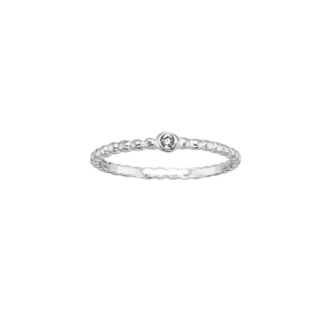 Sterling Silver Beaded Band Ring with White Cubic Zirconia Rings Bevilles 