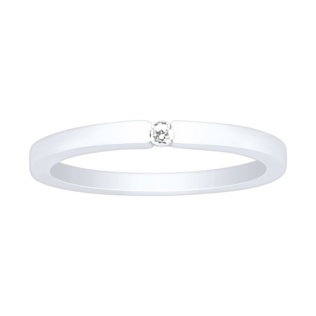 Sterling Silver Plain Band with White Cubic Zirconia Ring Rings Bevilles 