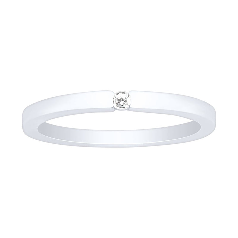 Sterling Silver Plain Band with White Cubic Zirconia Ring Rings Bevilles 