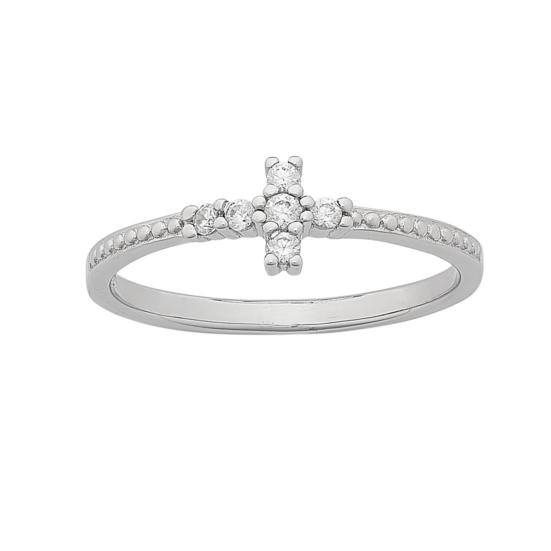 Sterling Silver beaded Cross ring with Cubic Zirconia Bevilles Jewellers 