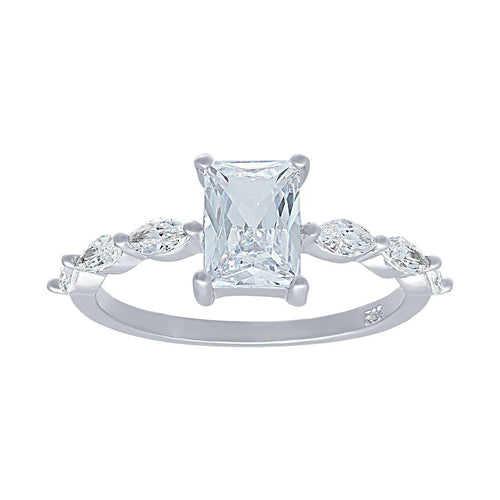 Marquise Side Ring with Cubic Zirconia in Sterling Silver Rings Bevilles 