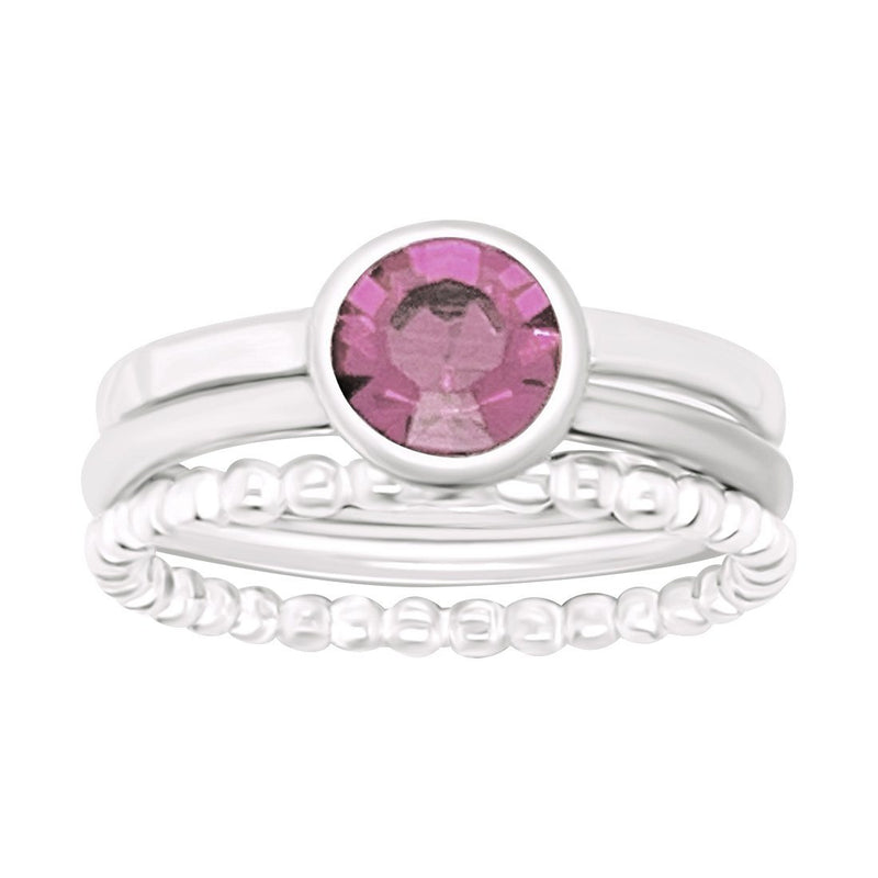 Sterling Silver 3 Band Ring with Pink Cubic Zirconia Rings Bevilles 