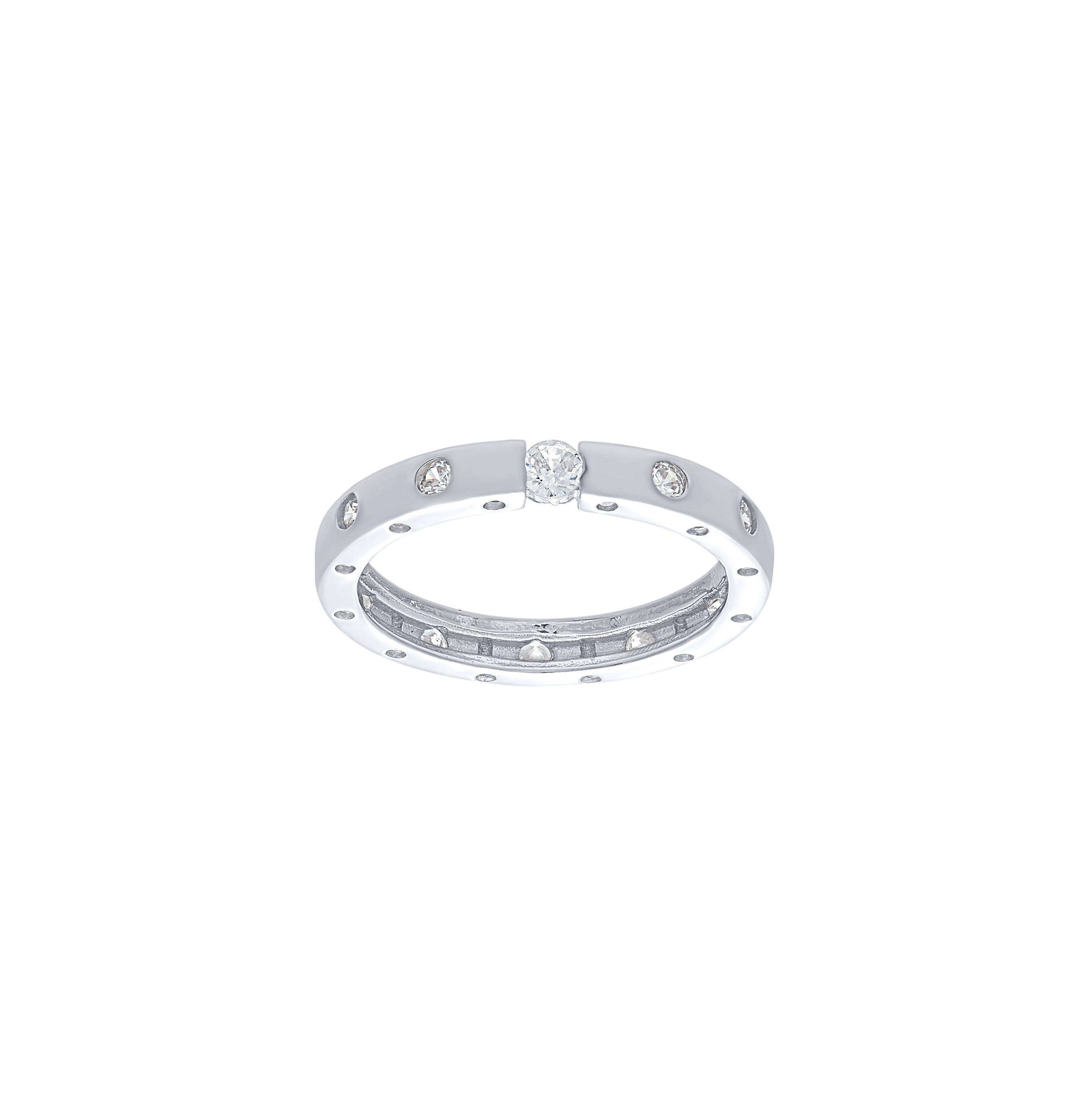 Flush Set Ring with Cubic Zirconia in Sterling Silver Rings Bevilles 