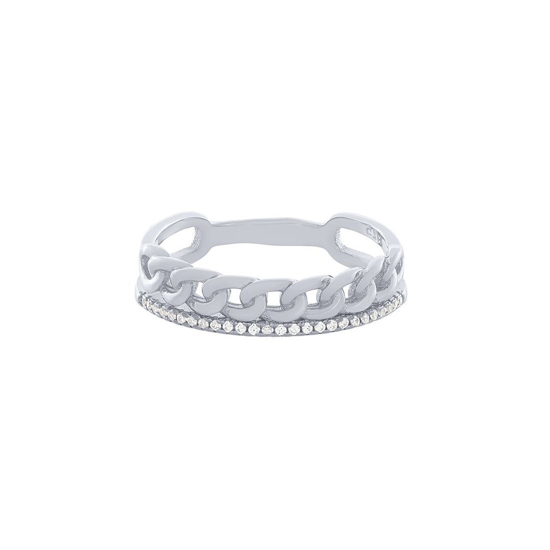 Cubic Zirconia & Curb Two Ring Set in Sterling Silver Rings Bevilles 