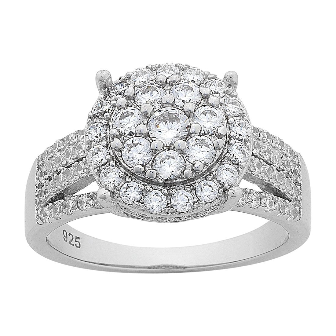 Halo Cubic Zirconia Fancy Shoulder Ring in Sterling Silver Rings Bevilles 