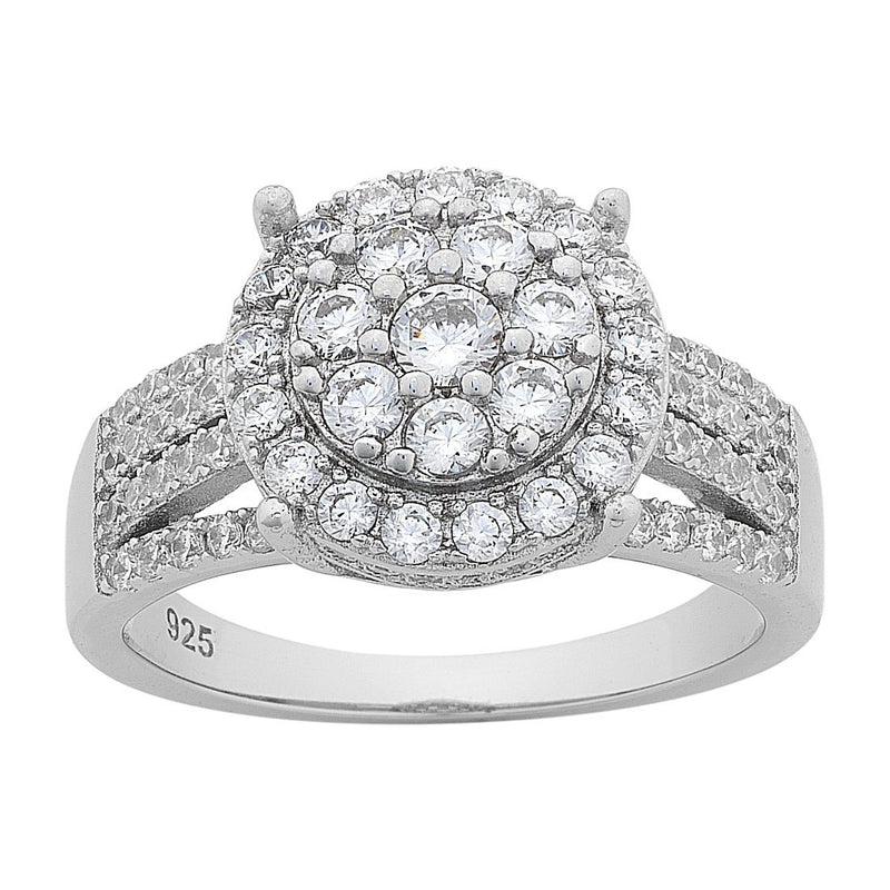 Halo Cubic Zirconia Fancy Shoulder Ring in Sterling Silver Rings Bevilles 
