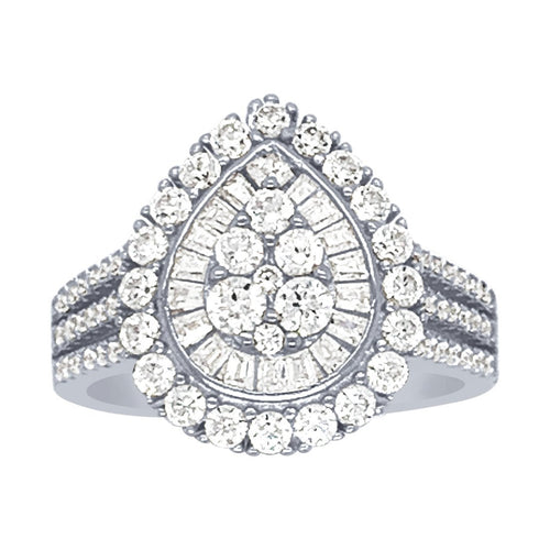 Cubic Zirconia Halo Pear Cluster Ring in Sterling Silver Rings Bevilles 