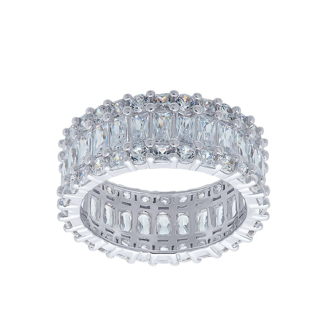 Sterling Silver Round & Baguette Cubic Zirconia Full Eternity Ring Rings Bevilles 
