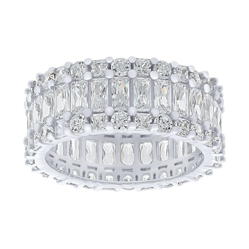 Sterling Silver Round & Baguette Cubic Zirconia Full Eternity Ring Rings Bevilles 