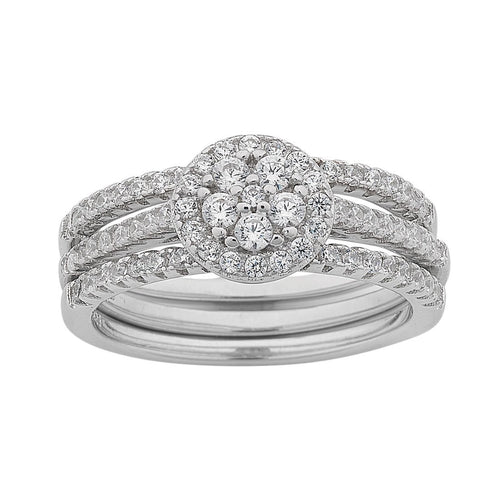 Sterling Silver Cubic Zirconia Flower Halo Surround Ring Rings Bevilles 