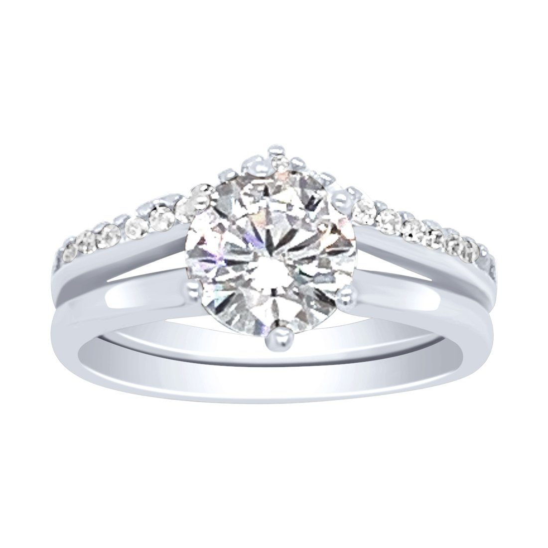 Sterling Silver and Cubic Zirconia Solitaire with Studded V Shaped