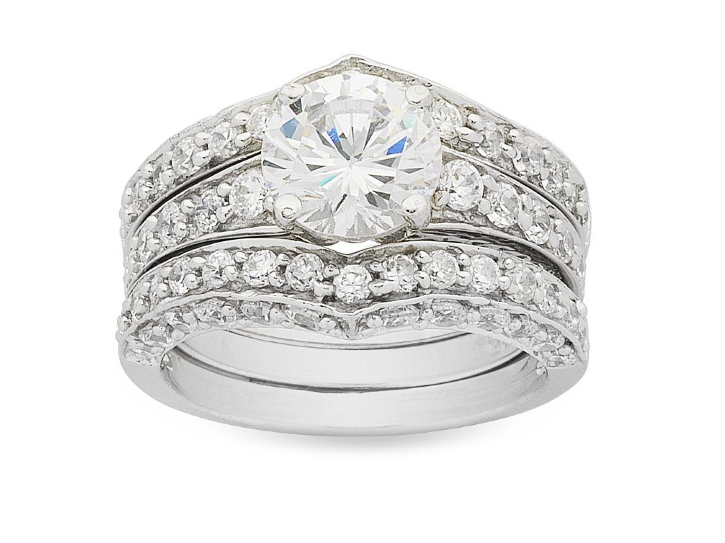Sterling Silver Cubic Zirconia Pave Set Ring Rings Bevilles 
