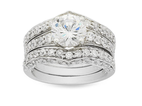 Sterling Silver Cubic Zirconia Pave Set Ring Rings Bevilles 