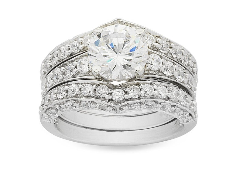 Sterling Silver Cubic Zirconia Pave Set Ring Rings Bevilles 