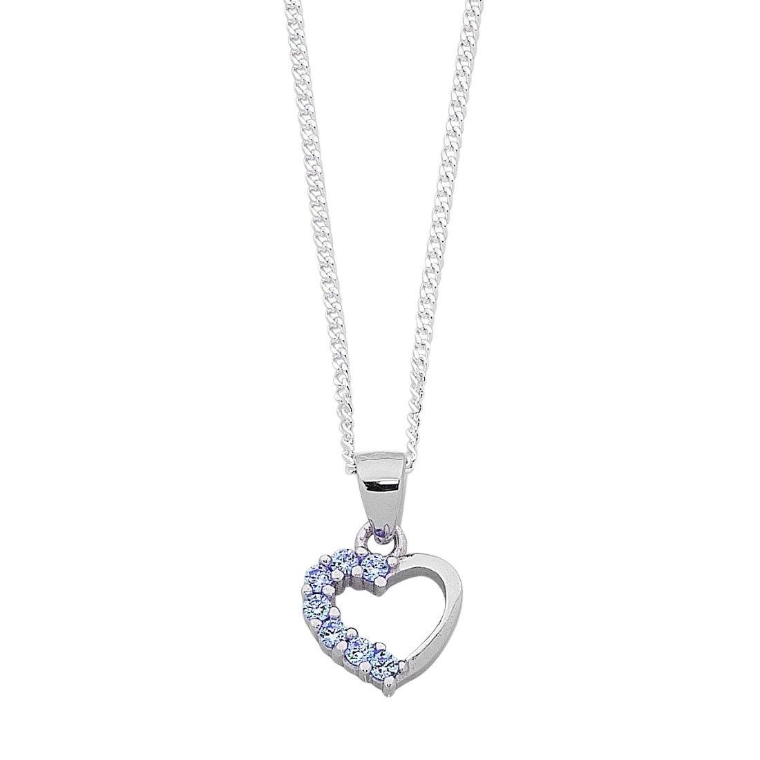 Children's Light Blue Cubic Zirconia Heart Necklace in Sterling Silver Necklaces Bevilles 