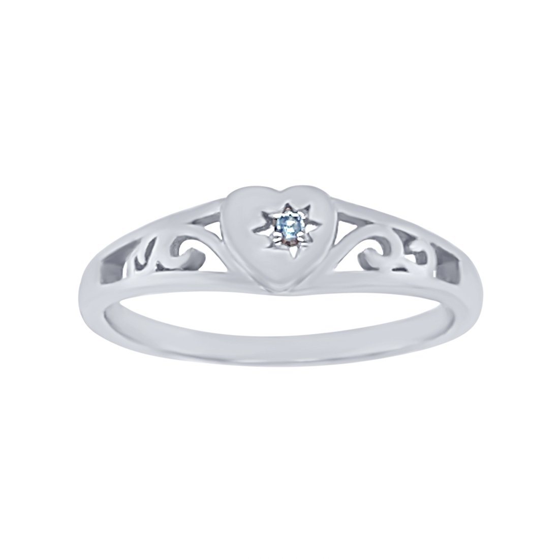 Sterling Silver Heart Signet Ring with Aquamarine Rings Bevilles 