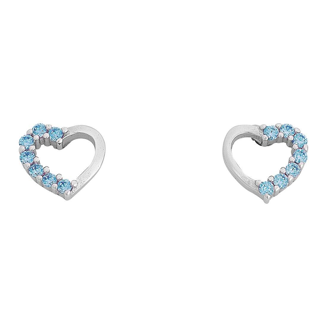Children's Light Blue Cubic Zirconia Open Heart Stud Earrings in Sterling Silver Earrings Bevilles 