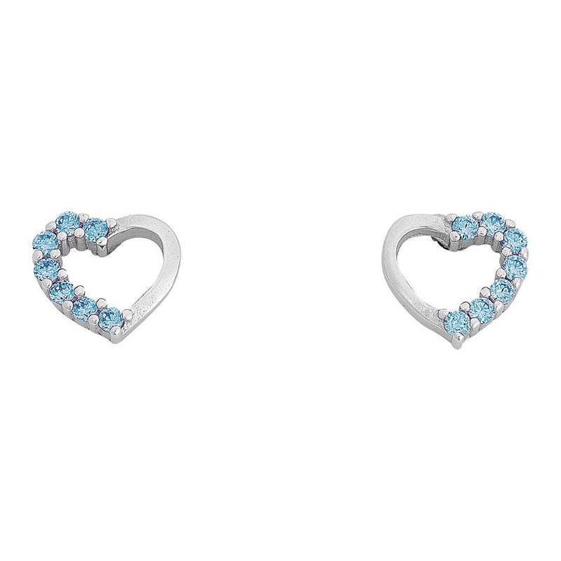 Children's Light Blue Cubic Zirconia Open Heart Stud Earrings in Sterling Silver Earrings Bevilles 