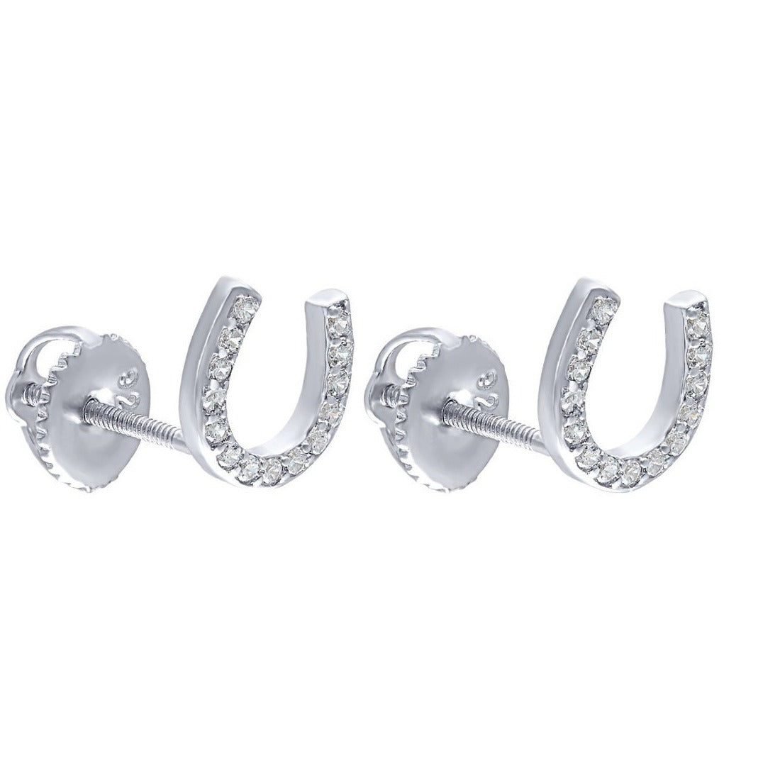 Horseshoe Stud Earrings with Cubic Zirconia in Sterling Silver Earrings Bevilles 