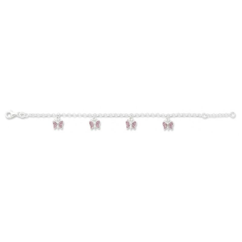Children's Sterling Silver Pink Crystal Butterfly Charm Bracelet Bracelets Bevilles 