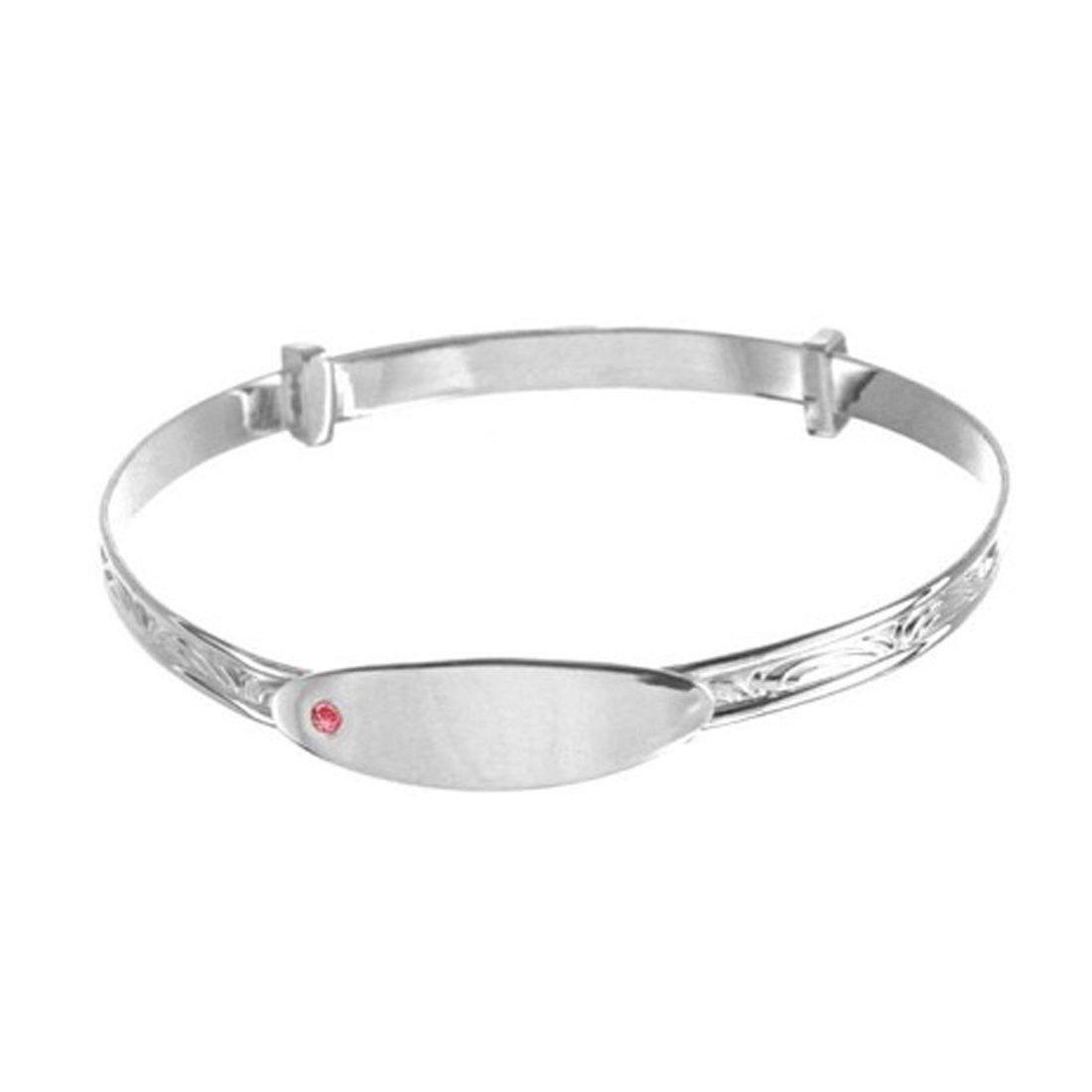 Children's Sterling Silver and Pink Zirconia ID Bangle Bracelets Bevilles 